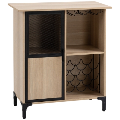 HOMCOM Étagère à bouteille meuble de rangement buffet style industriel range-bouteilles et verres placard - 78 x 40 x 92 cm - acier et MDF