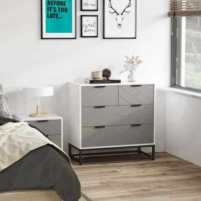 HOMCOM Chest of Drawers with Metal Handles Freestanding Dresser for Bedroom, Living Room