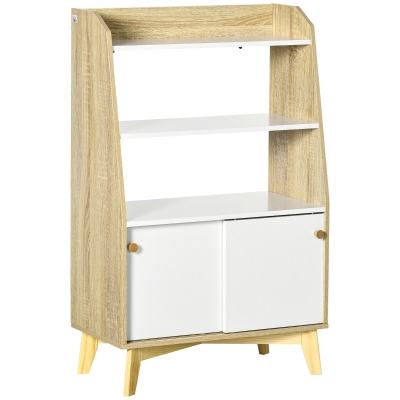 HOMCOM Sideboard mit 2 Regalen u. 1 Schrank 58 cm x 30 cm x 93 cm Weiß Natur