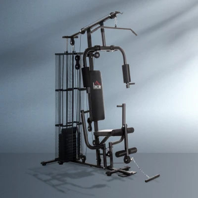 HOMCOM Máquina Multi Estação de Musculação com Placas de Peso de 45kg Carga Máxima 120kg para Treinamento Fitness 150x110x210cm Preto