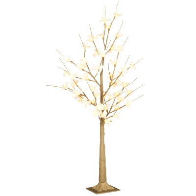 HOMCOM Árvore Cerejeira com 48 Luzes LED IP44 em Branco Quente Ramos Flexíveis Árvore de Decoração 18x18x120cm Cáqui