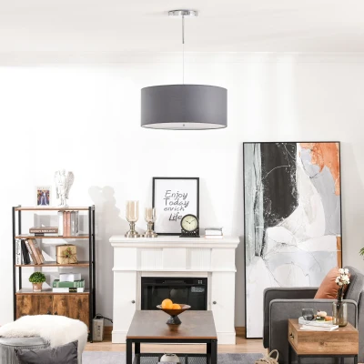 HOMCOM Modern LED Pendant Light Chandelier Ceiling Lights with 3 Colour, Metal Round Base, 3500K/4500K/ 6500K, for Living Room, Bedroom, Office, Entrance, Grey