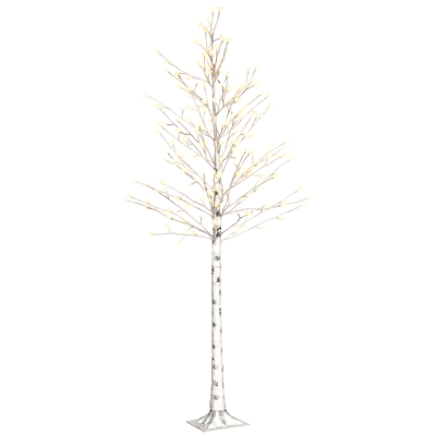 HOMCOM Árvore Cerejeira com 180 Luzes LED IP4 Banco Quente com Luz Ajustável em 3 Modos 21,5x21,5x180cm Branco