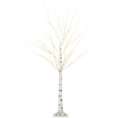 HOMCOM Árvore de Bétula com 96 Luzes LED IP44 Branco Quente Ramos Flexíveis Árvore de Decoração 22x22x150cm Branco