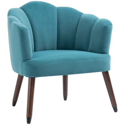 HOMCOM Fauteuil design coquillage revêtement aspect velours pieds en bois 72 x 64 x 80 cm - bleu