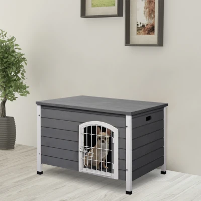 PawHut Wooden Dog House, Pet House Kennel with Openable Top, Wire Door, Removable Bottom for Small Dogs, 80 x 55 x 53.5cm