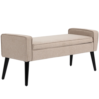 HOMCOM Banc banquette coffre 2 en 1 en tissu aspect lin avec pieds effilés en bois - 120 x 45 x 54 cm - beige