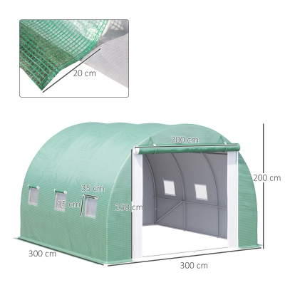 Telo Per Serra Outsunny 3x2x2 M - PE Rinforzato, 6 Finestre, Porta Avvolgibile, Verde - Foto 2