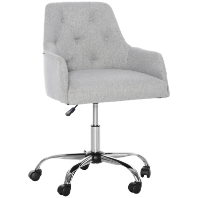 Vinsetto Fauteuil chaise de bureau en tissu capitonné hauteur réglable avec accoudoirs pivotante à roulettes - gris clair