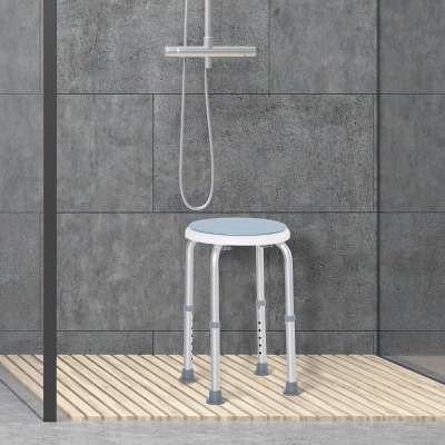HOMCOM 360° Swivel Shower Chair, Height Adjustable Aluminium Shower Stool with Non-Slip Feet for Disabled, Elderly, Blue
