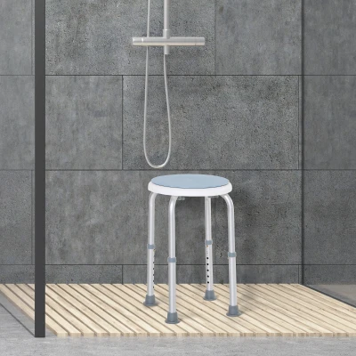 HOMCOM 360° Swivel Shower Chair, Height Adjustable Aluminium Shower Stool with Non-Slip Feet for Disabled, Elderly, Blue