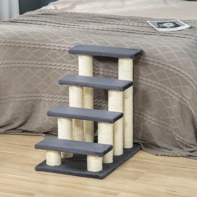 Pawhut 59cm Cat Tree Scratching Post Ladder for Kitty Portable Grey