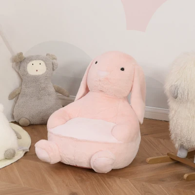 HOMCOM Kids Sofa Chair Children Plush Armchair Stuffed Cute Rabbit Toy Support Seat Learning Baby Nest Sleeping Cushion Bed Soft Snuggle Furniture 60 x 50 x 59cm Pink