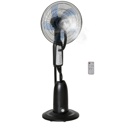 HOMCOM Ventilador Nebulizador 90W de Pie Oscilante y Silencioso con 3 Velocidad y 5 Aspas Ruedas Tanque de 2,8 L Ø44,5x120 cm Negro