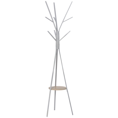 HOMCOM Perchero de Pie Metálico para Colgar Ropa Bolsas 9 Ganchos con Estante Forma de Árbol Perchero Vintage 45x45x180cm