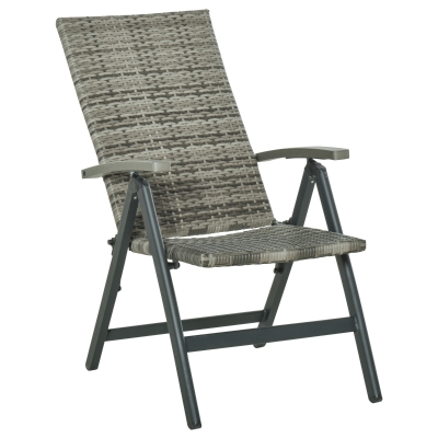 Outsunny Silla Plegable de Ratán con 5 Posiciones Silla Reclinable de Aluminio para Jardín Balcón Terraza Exterior Carga 160 kg 59x68x107 cm Gris