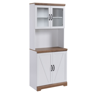 HOMCOM Mueble Auxiliar de Cocina Aparador Alacena con 2 Puertas de Vidrio y Baldas Ajustables 72x40x178 cm Blanco