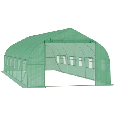 Outsunny Invernadero de Túnel 800x300x200 cm con 12 Ventanas y Puerta Enrollable Cubierta PE 140 g/m² y Acero Techo Puntiagudo para Cultivo de Plantas Verduras Verde