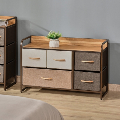 HOMCOM Cómoda com 5 Gavetas de Tecido Amovíveis e Dobráveis Base Elevada Armário de Armazenamento 87,5x29x58cm Multicor