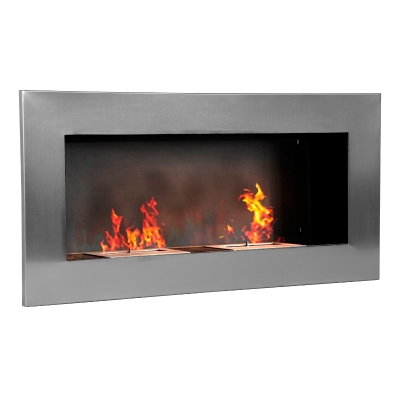 HOMCOM Cheminée bioéthanol Murale encastrable brûleur 2*1.5 L, environ 3 h de durée de combustion 110L x 14l x 54H cm Couverture 25-30 m² Acier inox
