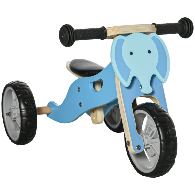 AIYAPLAY 2 en 1 Bicicleta sin Pedales de Madera para +18 Meses Triciclo Infantil Modelo Elefante 60x38x38 cm Azul