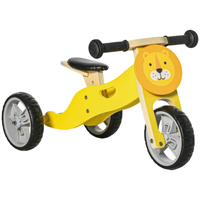 AIYAPLAY 2 en 1 Bicicleta sin Pedales de Madera para +18 Meses Triciclo Infantil Modelo León 60x38x38 cm Amarillo