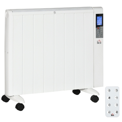 HOMCOM Elektroheizung, 2 Heizstufen, mit Rollen, Wandmontage möglich, leiser Betrieb, 5-35° C, weiß, 75 x 7,5 x 58,5cm