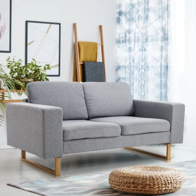 HOMCOM® 2-Sitzer Sofa Stoffsofa Ecksofa Polstersofa Sitzmöbel Armlehne Holz hellgrau 145 x 82 x 78 cm
