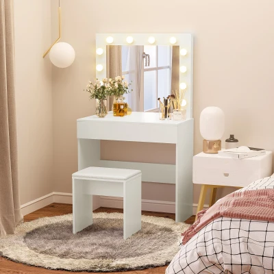 Masa de machiaj cu scaun tapitat oglinda cu12 LED