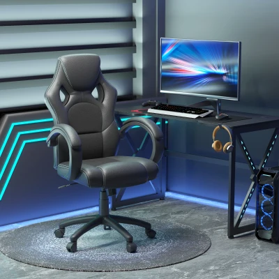 HOMCOM High-Back Office Chair Faux Leather Swivel Computer Desk Chair for Home Office with Wheels Armrests Black
