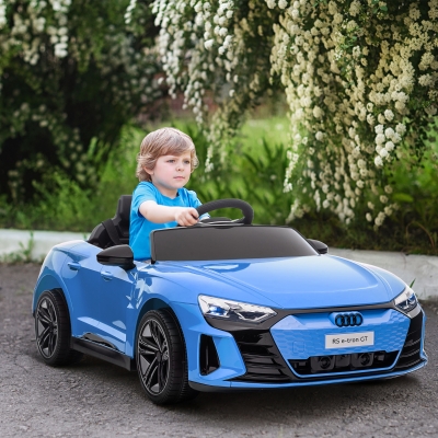 HOMCOM Carro Elétrico AUDI RS E-Tron GT 12V com 2 Motores Controlo Remoto Faróis LED Buzina Música USB 3-5km/h 103x58x41cm Azul