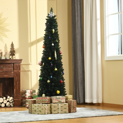 HOMCOM Árvore de Natal Artificial Altura 180cm com 380 Ramos de Folhas de PVC Ignífugos Base Dobrável e Suporte Metálico Ø56x180cm Verde