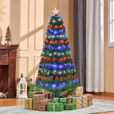HOMCOM 5ft Prelit Christmas Tree, Artificial w/ Metal Base and LED lights