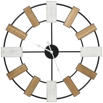 HOMCOM Reloj de Pared Silencioso de Ø60 cm Reloj de Pared de Metal y Madera sin Tictac Estilo Moderno Multicolor