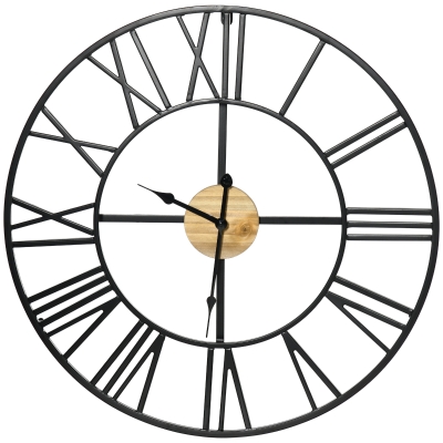 HOMCOM Reloj de Pared Silencioso de Ø60cm Reloj de Pared de Metal y Madera con Números Romanos sin Tictac Estilo Vintage