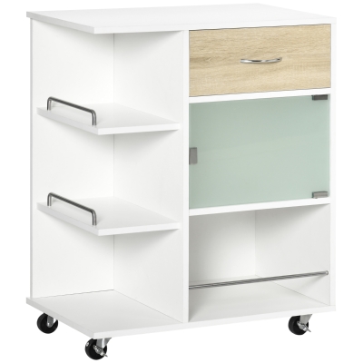 HOMCOM Carrito de Cocina Verdulero con 1 Cajón Puerta de Vidrio y Estantes Carro Auxiliar con Ruedas 65x39x80 cm Natural