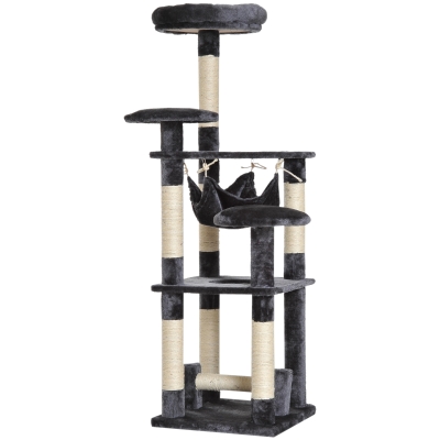 PawHut Albero Tiragraffi per Gatti a 4 Livelli in Peluche Sisal Naturale Grigio 40x40x132cm