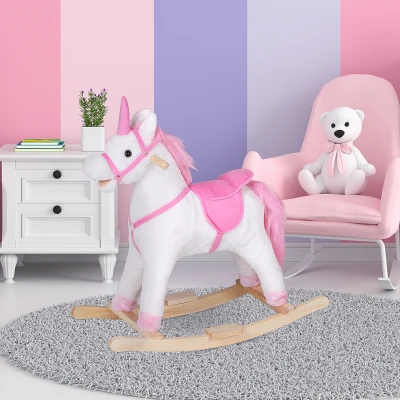 Balansoar din lemn, unicorn 78x28x68cm alb, roz