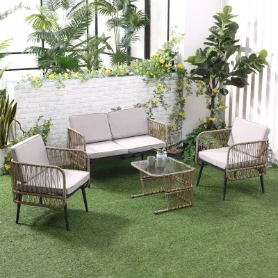 Outsunny Set da Esterno in Rattan PE 2 Sedie Divano e Tavolino