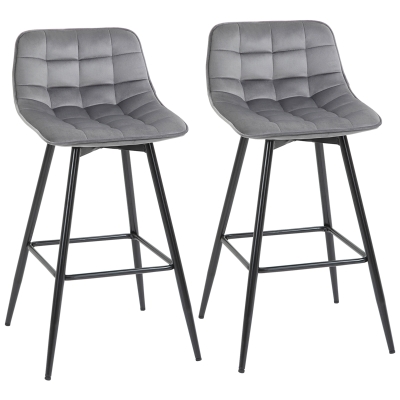 HOMCOM Lot de 2 tabourets chaises de bar design en velours capitonné et métal hauteur 64,5 cm - gris