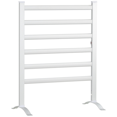 HOMCOM Toalheiro Elétrico para Casa de Banho 140W IPX4 Aquecedor de Toalhas Parede ou Chão com 6 Barras 90x36x69cm Prata