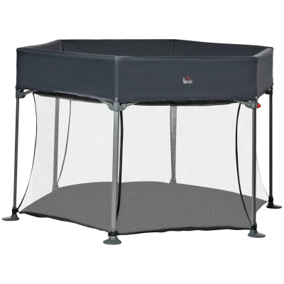 HOMCOM Laufstall klappbar tragbar 134 cm x 134 cm x 83 cm Mesh PP Grau