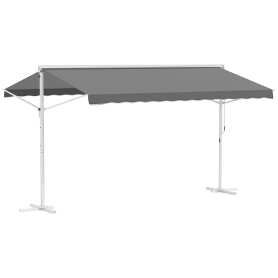 Outsunny Standmarkise Gartenmarkise Markise mit Faltarm Kurbel Terrasse Grau 4,5x3,4m