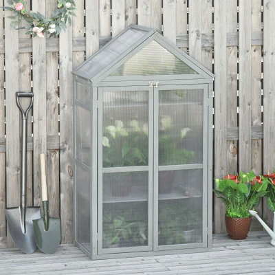 Outsunny Wooden Cold Frame Lean to Greenhouse for Plants PC Board Outdoor 80 x 47 x 138cm Grey