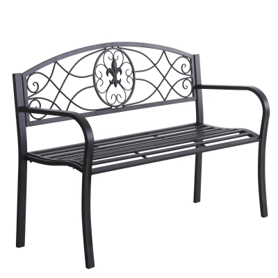 Outsunny 2-Sitzer Sitzbank Gartenbank mit Armlehnen Metallbank Bank Landhausstil Metall Schwarz 129 x 50 x 91 cm