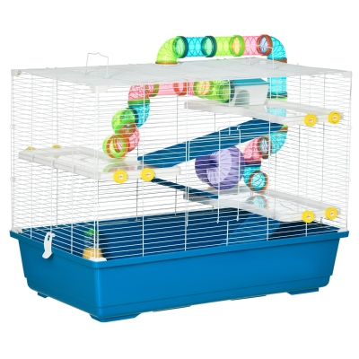 PawHut Nagerkäfig Kleintierkäfig Kleintiergehege Kleintier Röhrensystem in Mehrfarben Blau+Weiß 79 x 46 x 60 cm