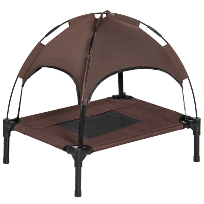 PawHut Haustierbett mit Baldachin, Erhöhtes Hundebett, Hundeliege outdoor mit Dach, Atmungsaktiv, Taftstoff Kaffee 61 x 46 x 62 cm