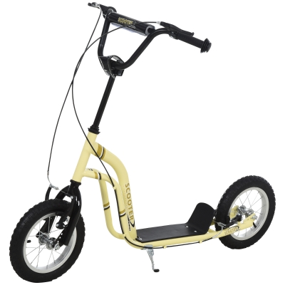 HOMCOM Kinderroller ab 5 Jahre Scooter Kinderscooter Tretroller Cityroller Kinder Roller Kickboard mit Luftreifen 12 Zoll Gummi Aluminium Beige 120 x 58 x 85-95 cm