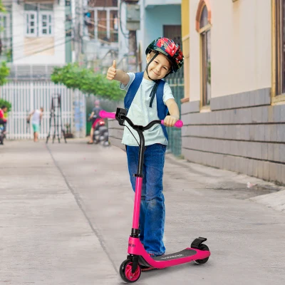 HOMCOM Electric Scooter, 120W Motor E-Scooter with Battery Display, Adjustable Height, Rear Brake for Ages 6+ Years - Pink