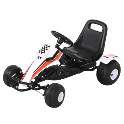HOMCOM Go Kart Kinderfahrzeug Tretauto mit Pedal Bremsen Kinderspielzeug für 3-8 Jahre Stahl Weiß 104 x 66 x 57 cm